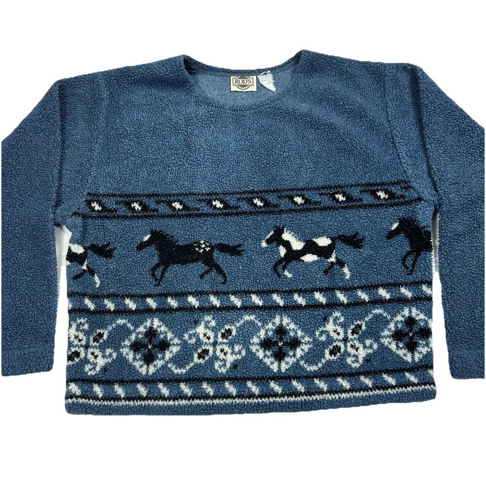 RODS Fleece Pullover Sweater Western Cowgirl Horse Women's Racing Cozy Event